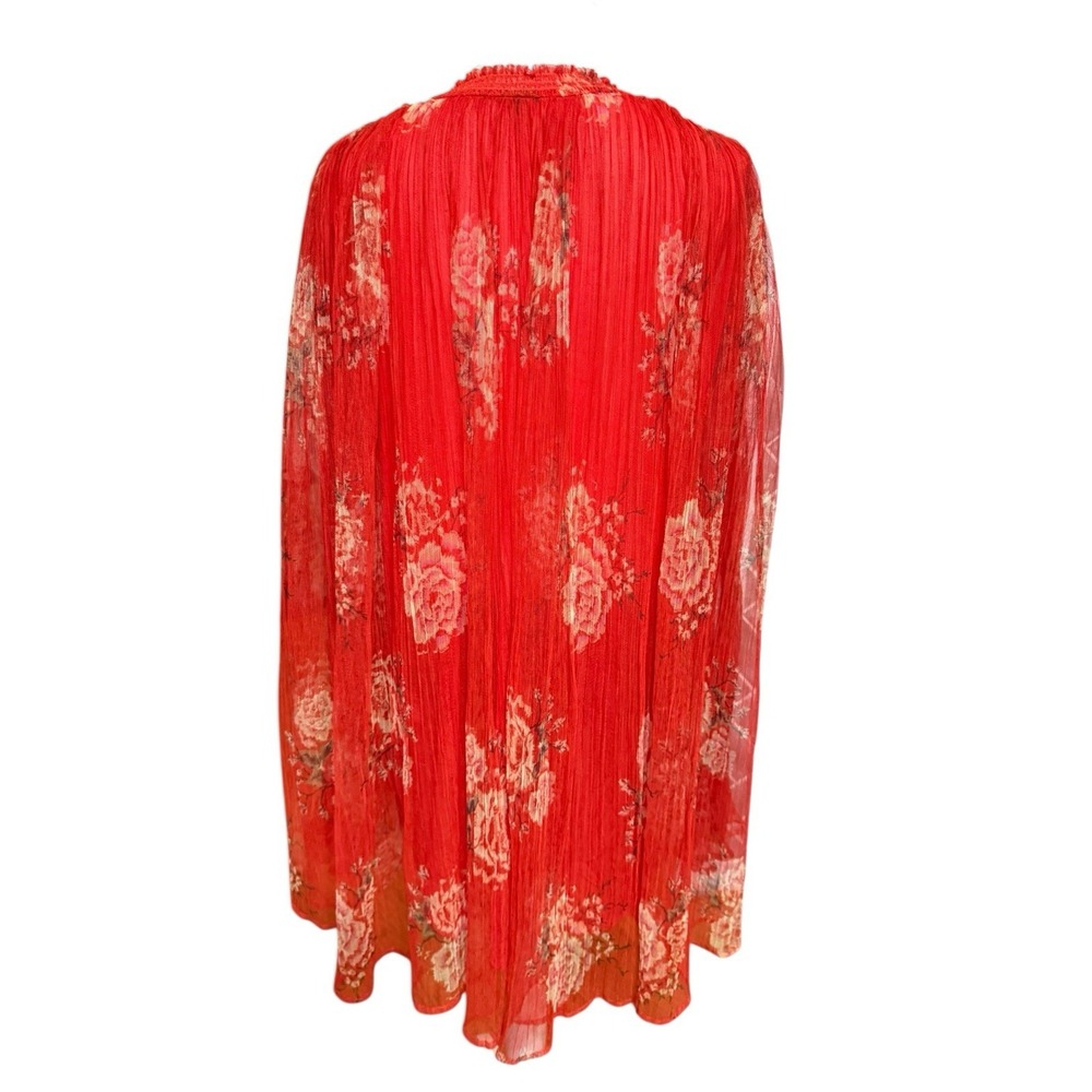Red Sheer Pleated Floral Blouse - Women - Picture 4 of 6